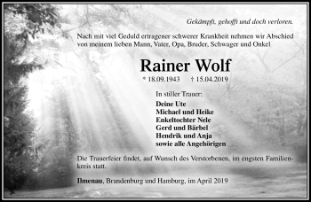 Traueranzeige von Rainer Wolf von Südthüringer Presse