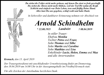 Traueranzeige von Arnold Schindhelm von Neue Presse Coburg