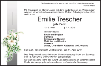 Traueranzeige von Emilie Trescher von Neue Presse Coburg
