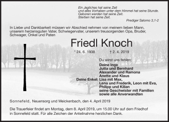 Traueranzeige von Friedl Knoch von Neue Presse Coburg