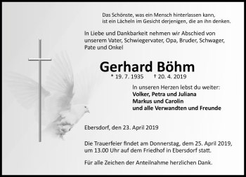Traueranzeige von Gerhard Böhm von Neue Presse Coburg