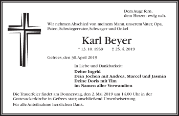 Traueranzeige von Karl Beyer von Frankenpost