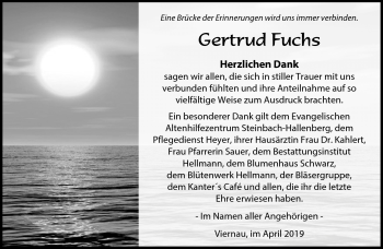 Traueranzeige von Gertrud Fuchs von Südthüringer Presse