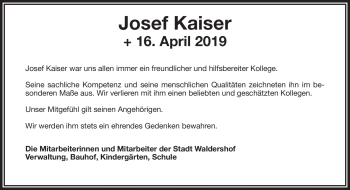 Traueranzeige von Josef Kaiser von Frankenpost