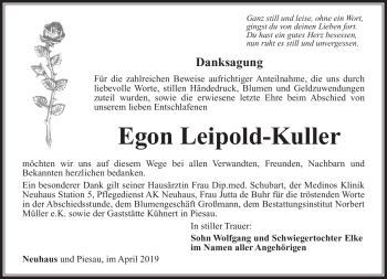Traueranzeige von Egon Leipold-Kuller von Südthüringer Presse