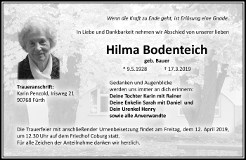 Traueranzeige von Hilma Bodenteich von Neue Presse Coburg