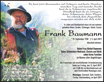 Traueranzeige von Frank Baumann von Südthüringer Presse