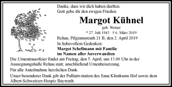 Traueranzeige von Margot Kühnel von Frankenpost