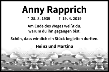 Traueranzeige von Anny Rapprich von Neue Presse Coburg