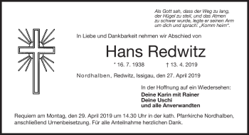 Traueranzeige von Hans Redwitz von Neue Presse Coburg