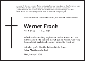 Traueranzeige von Frank Werner von Südthüringer Presse