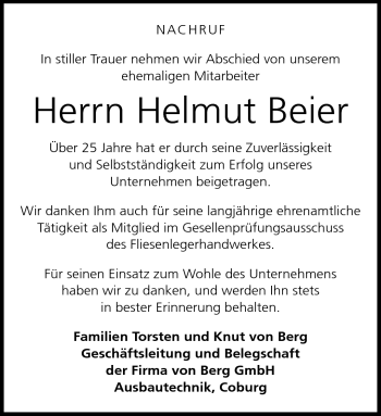 Traueranzeige von Helmut Beier von Neue Presse Coburg