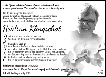Traueranzeige von Heidrun Klingschat von Südthüringer Presse