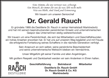 Traueranzeige von Gerald Rauch von Frankenpost