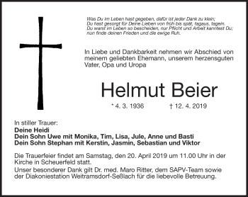 Traueranzeige von Helmut Beier von Neue Presse Coburg