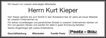 Traueranzeige von Kurt Kieper von Frankenpost