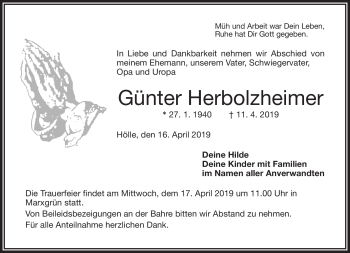 Traueranzeige von Günter Herbolzheimer von Frankenpost