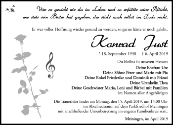 Traueranzeige von Konrad Just von Südthüringer Presse