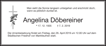Traueranzeige von Angelina Döbereiner von Frankenpost