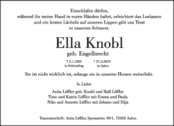 Traueranzeige von Ella Knobl von Frankenpost