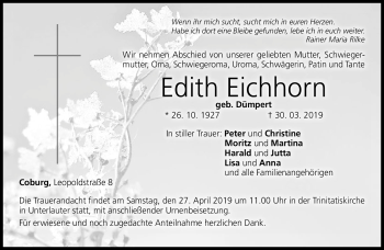 Traueranzeige von Edith Eichhorn von Neue Presse Coburg