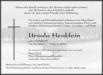 Traueranzeige von Ursula Heublein von Südthüringer Presse