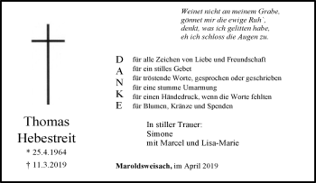 Traueranzeige von Thomas Hebestreit von Neue Presse Coburg