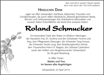 Traueranzeige von Roland Schmucker von Südthüringer Presse