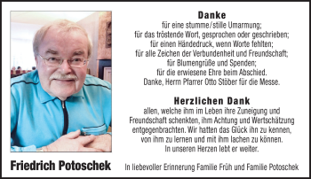 Traueranzeige von Friedrich Potoscheck von Südthüringer Presse