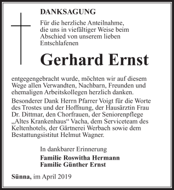 Traueranzeige von Gerhard Ernst von Südthüringer Presse