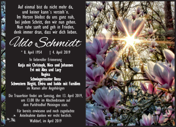 Traueranzeige von Udo Schmidt von Südthüringer Presse