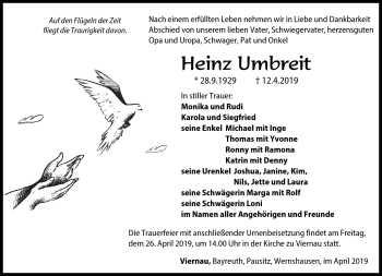 Traueranzeige von Heinz Umbreit von Südthüringer Presse