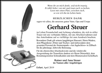 Traueranzeige von Gerhard Steuer von Südthüringer Presse
