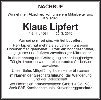 Traueranzeige von Klaus Lipfert von Südthüringer Presse