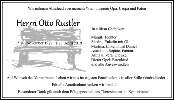 Traueranzeige von Otto Rustler von Frankenpost