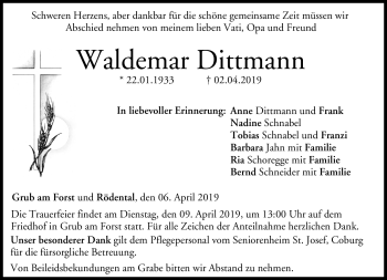 Traueranzeige von Waldemar Dittmann von Neue Presse Coburg
