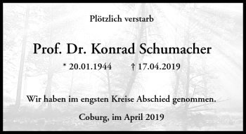 Traueranzeige von Prof. Dr. Konrad Schumacher von Neue Presse Coburg
