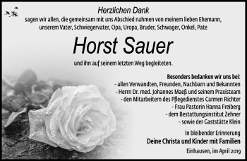 Traueranzeige von Horst Sauer von Südthüringer Presse
