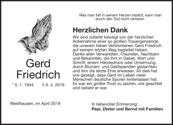 Traueranzeige von Gerd Friedrich von Neue Presse Coburg
