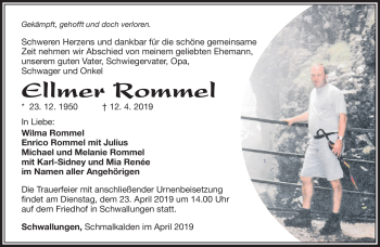 Traueranzeige von Ellmer Rommel von Südthüringer Presse