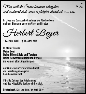 Traueranzeige von Herbert Beyer von Südthüringer Presse