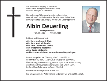 Traueranzeige von Albin Deuerling von Neue Presse Coburg
