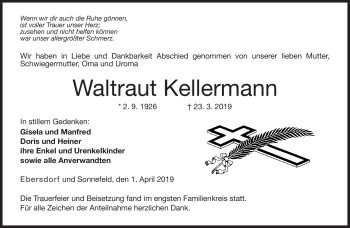 Traueranzeige von Waltraut Kellermann von Neue Presse Coburg