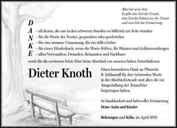 Traueranzeige von Dieter Knoth von Südthüringer Presse