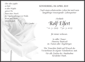 Traueranzeige von Rolf Elfert von Südthüringer Presse