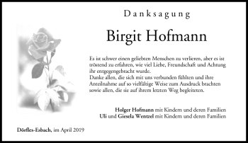 Traueranzeige von Birgit Hofmann von Neue Presse Coburg