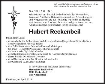 Traueranzeige von Hubert Reckenbeil von Südthüringer Presse