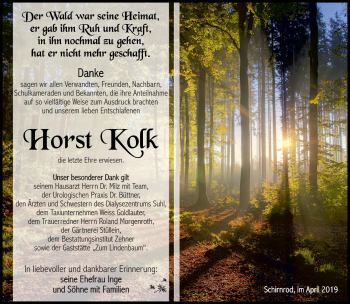 Traueranzeige von Horst Kolk von Südthüringer Presse