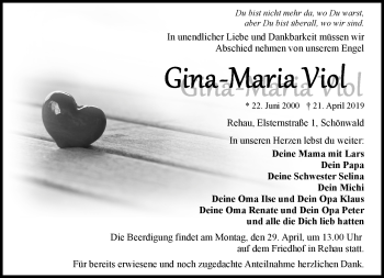 Traueranzeige von Gina-Maria Viol von Frankenpost