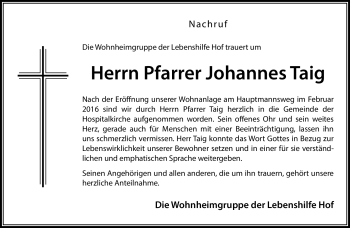 Traueranzeige von Johannes Taig von Frankenpost